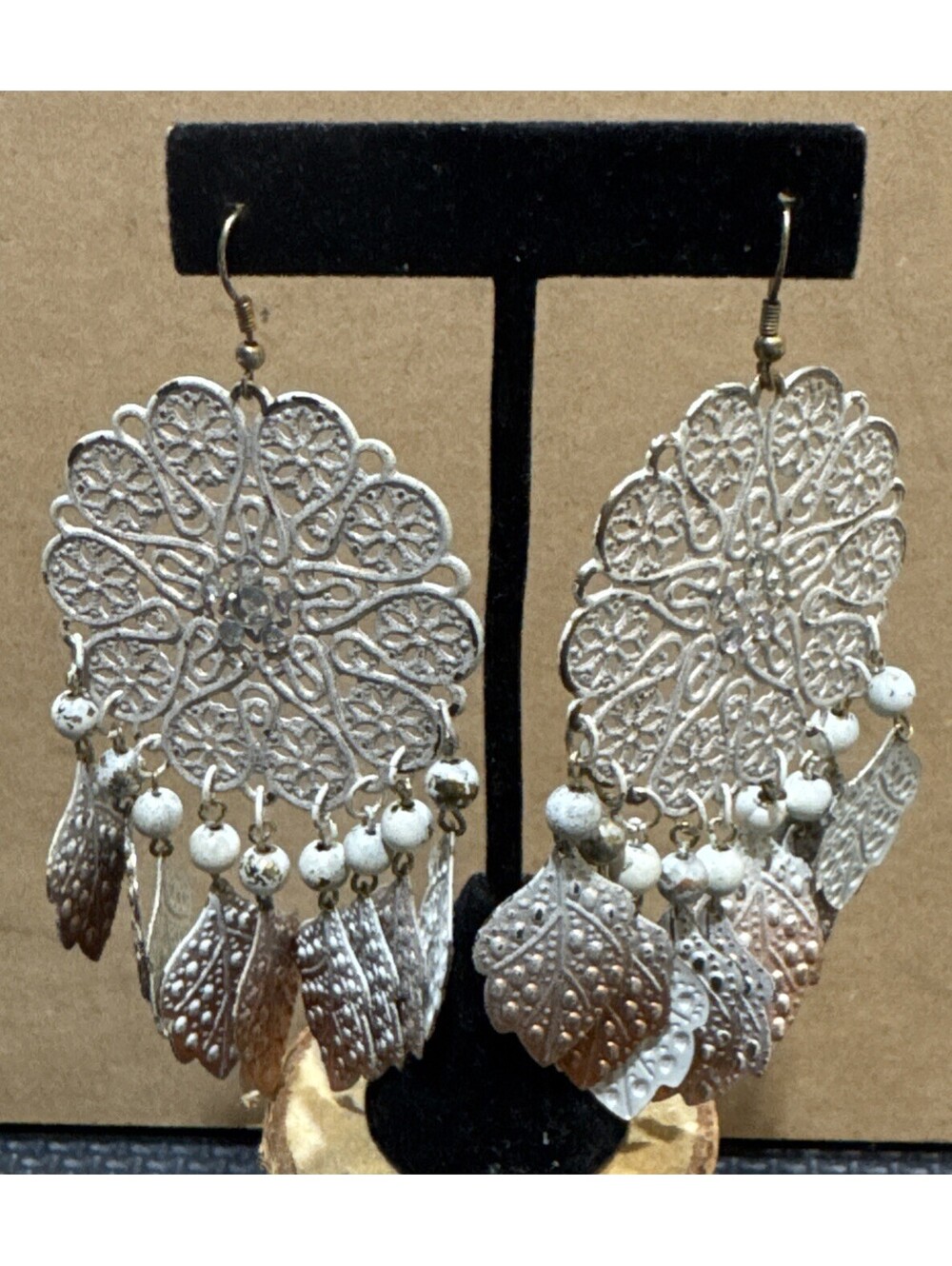 Filigree Snowflakes And Dangle Leaves Earrings | 4 Inch Drop |